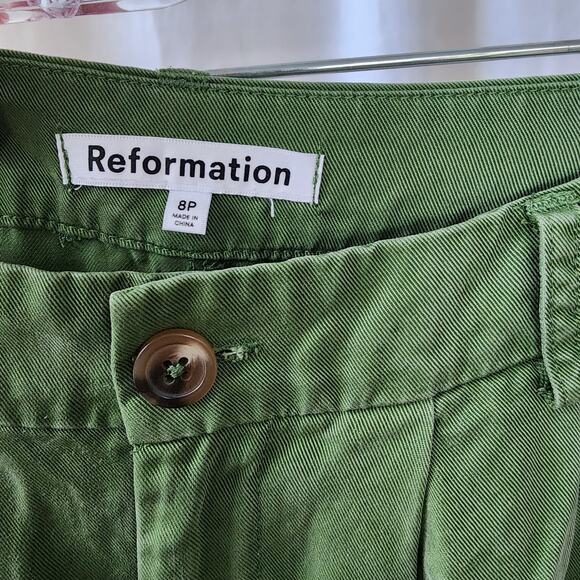 Reformation Mason Green Pants Women's 8 petite Wide Leg Culottes Pleated Pockets - Picture 5 of 12